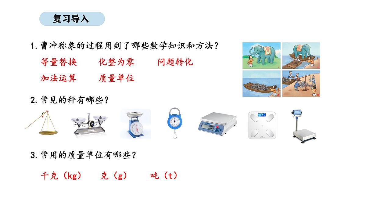 2025-2026学年度苏教版数学三年级上册综合实践 2.曹冲称象的故事-不同质量单位的含义和关系（课件）第3页