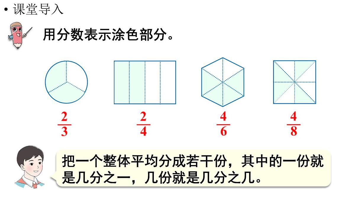 小学数学新人教版三年级上册第六单元3第一课时 认识整体的几分之几教学课件（2025秋）第4页