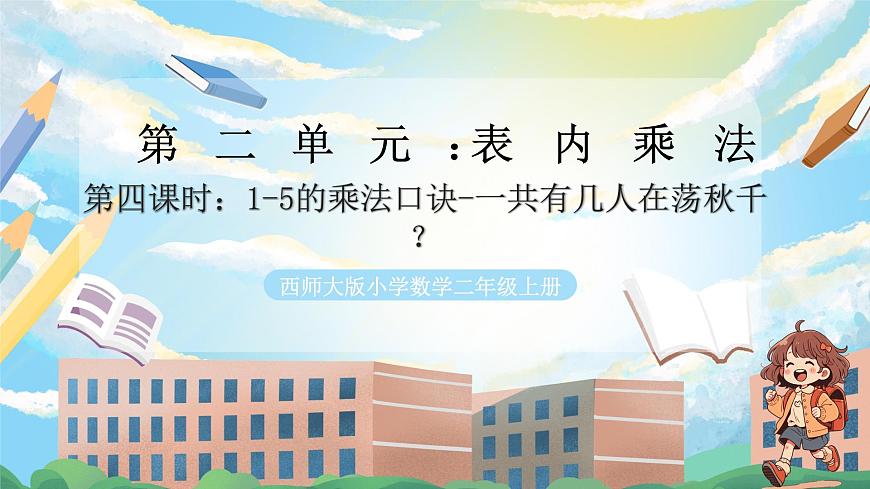 西师版二年级上册数学第二单元（表内乘法）4《1-5的乘法口诀一共有几个人在荡秋千？》课件pptx.第1页