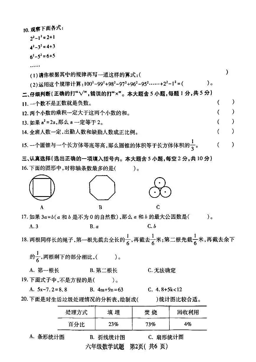 山西省临汾市尧都区2024-2025学年六年级下数学期末试卷第2页