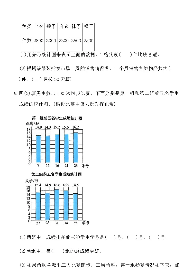 人教版四年级数学上册第九单元课时练习卷（4）《统计与数学广角》（含答案）第3页