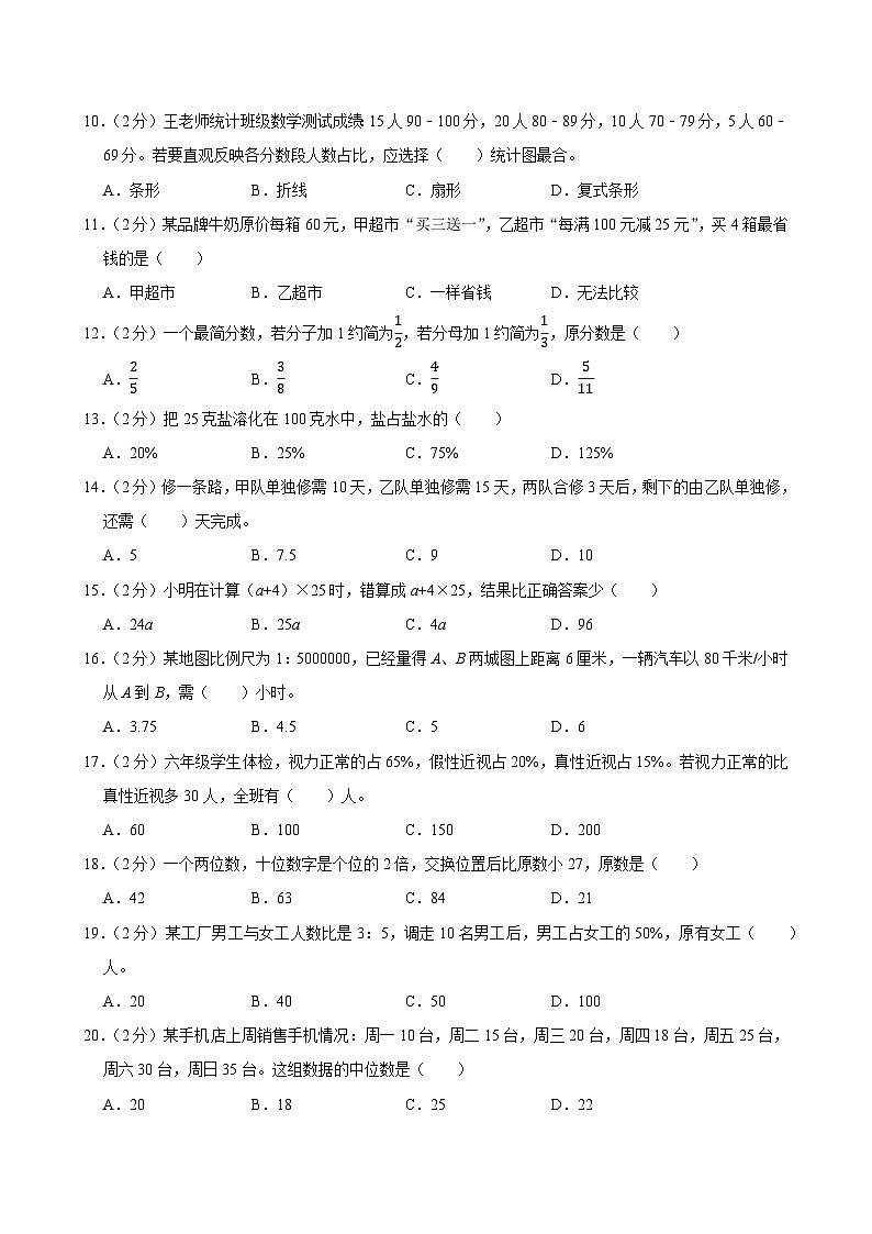 2025年广东省东莞市部分校小升初数学试卷第2页