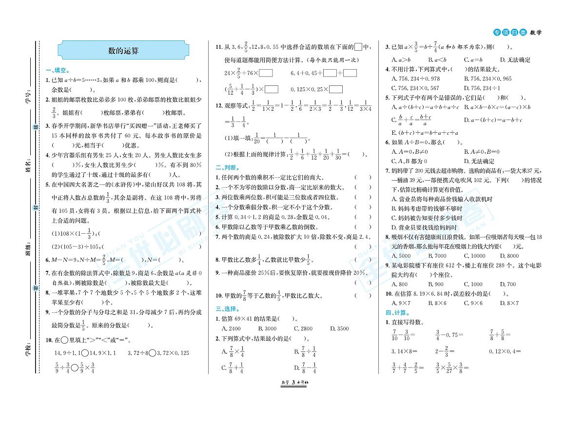 小升初数学通用版必刷卷专项训练+模拟卷+真题卷（含答案）第3页