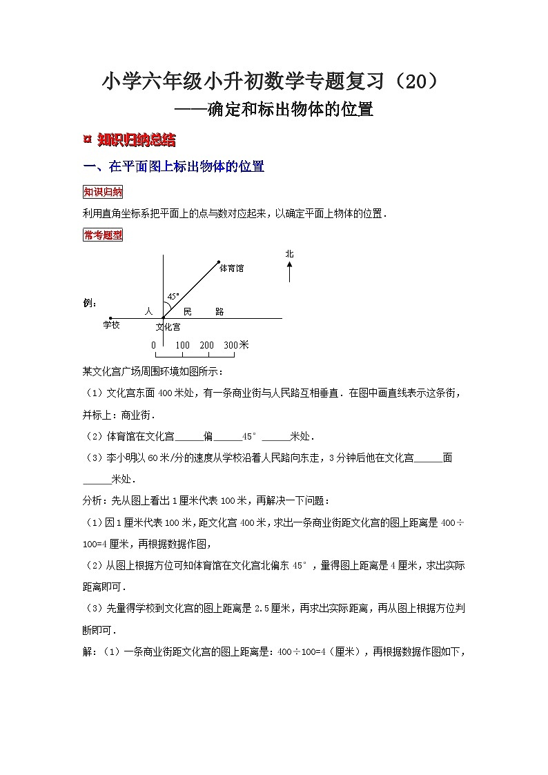 小学六年级小升初数学专题复习（20）确定和标出物体的位置（典例精析+拔高训练）第1页