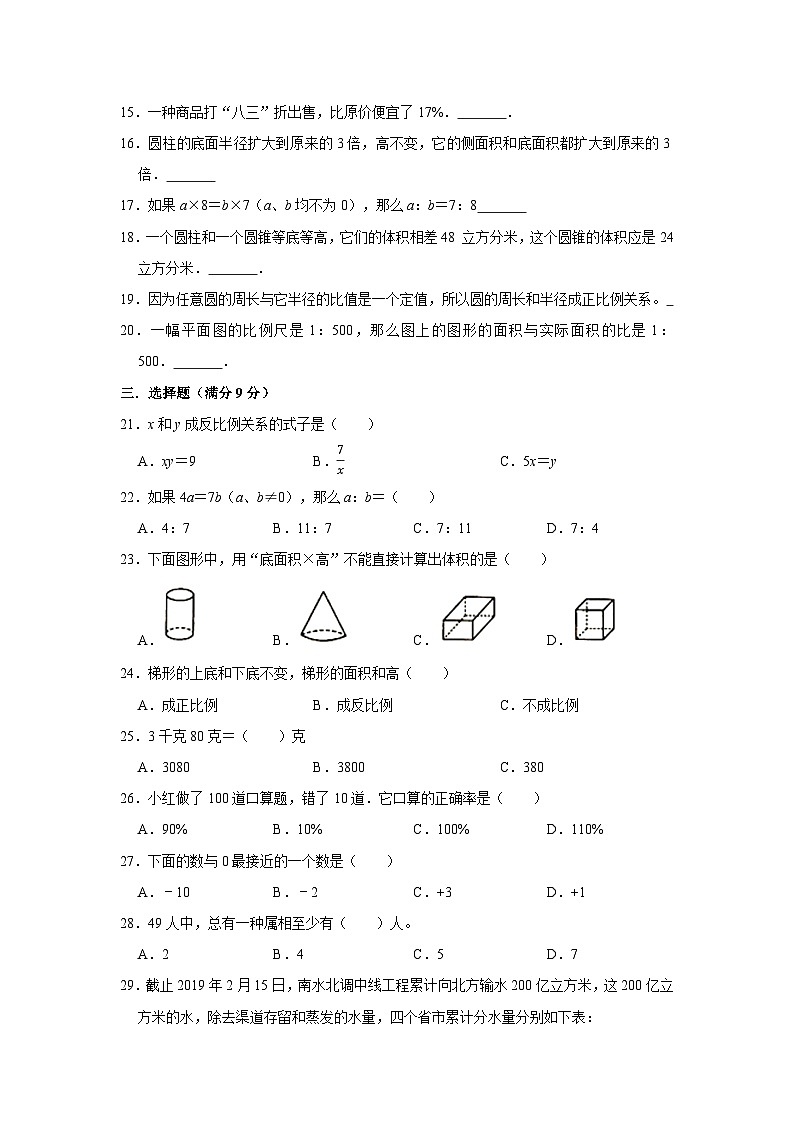 2025小学六年级小升初数学常考易错题真题汇编-1（附详细解析）第2页
