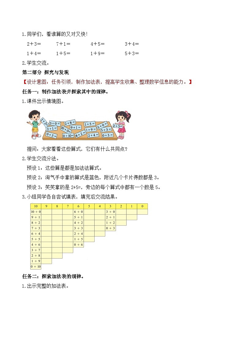 【任务型备课】北师大版一年级上册-4.10 做个加法表（教案）第2页