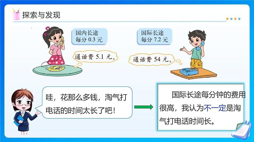 【任务型备课】北师大版五年级上册-1.3 谁打电话时间长（课件）第8页