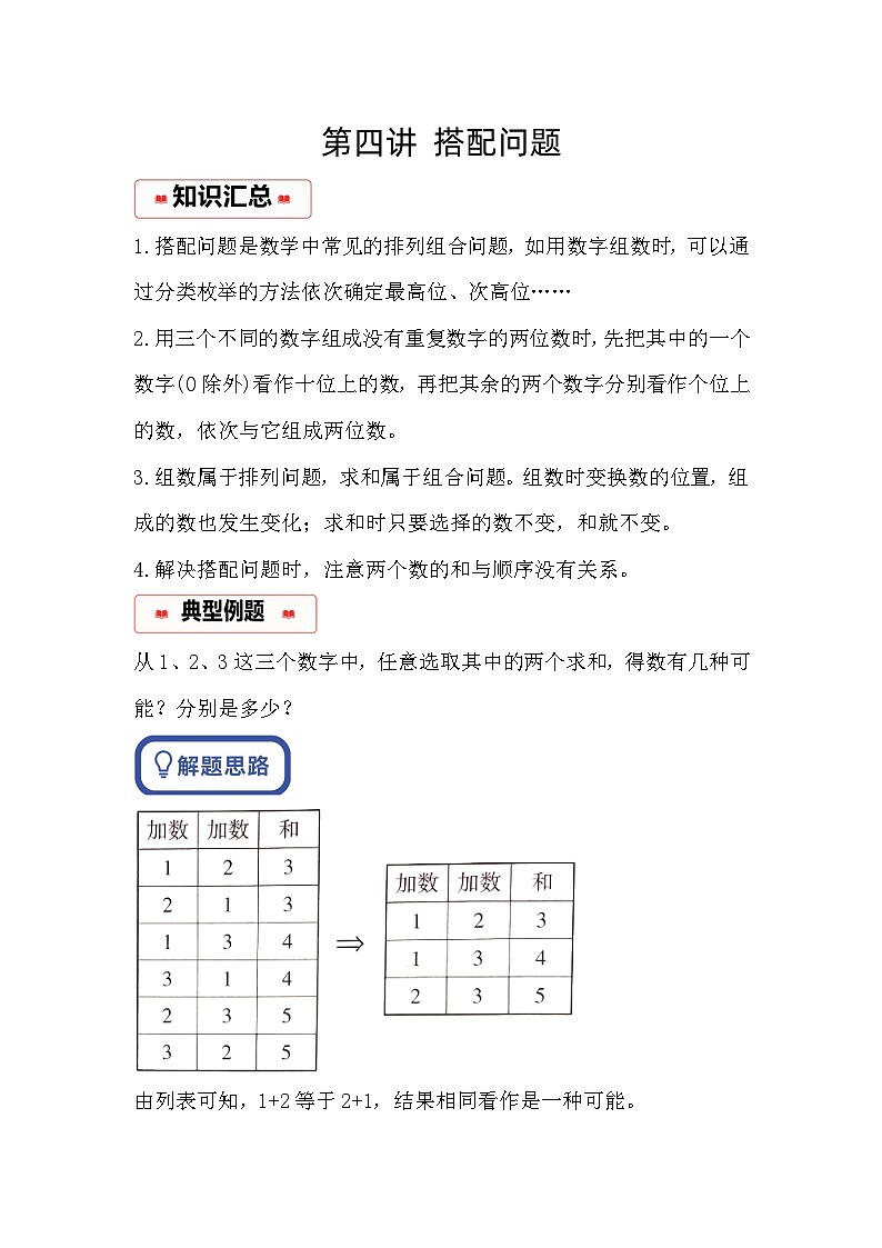 小学奥数思维训练（通用版） 第四讲 搭配问题第1页