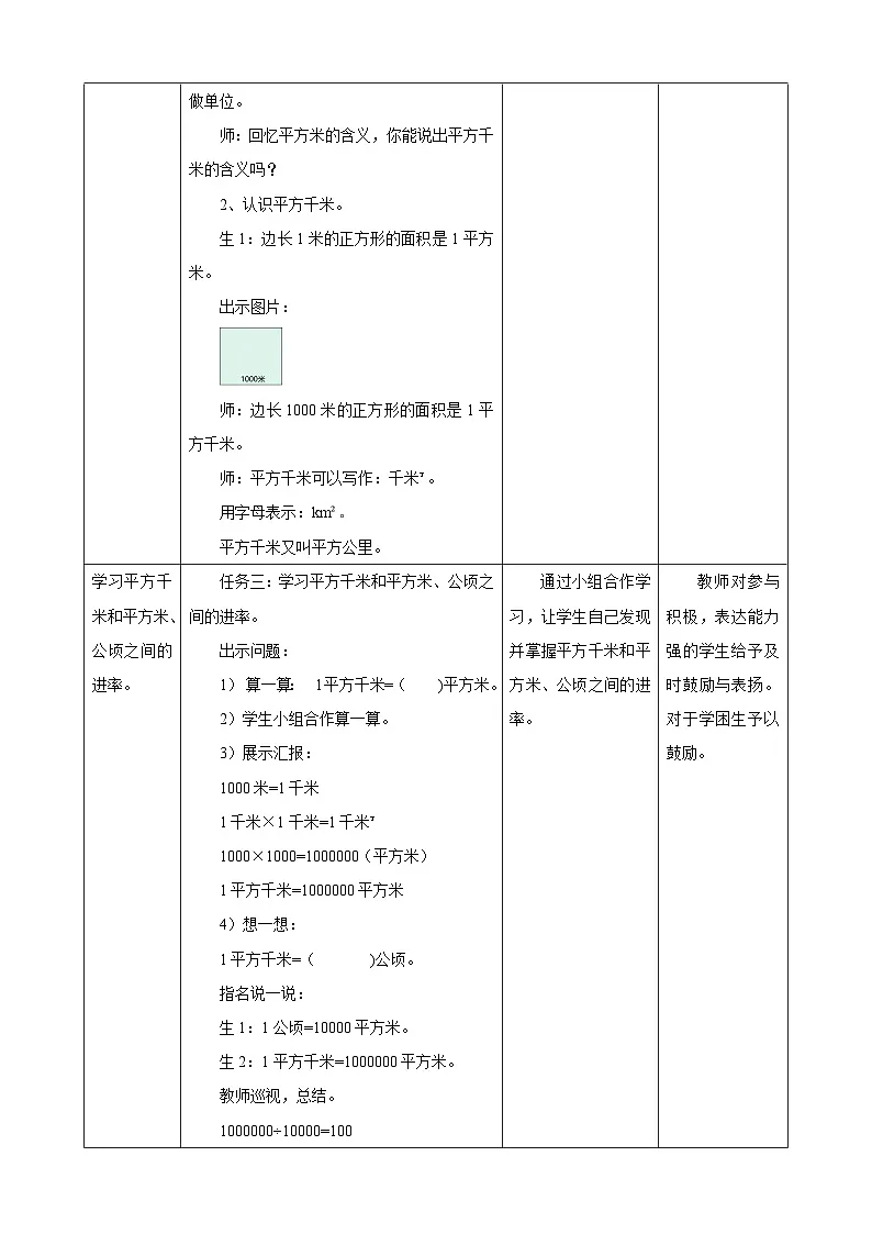 【任务型备课】人教版四年级上册-2.2 平方千米的认识（教案）第3页