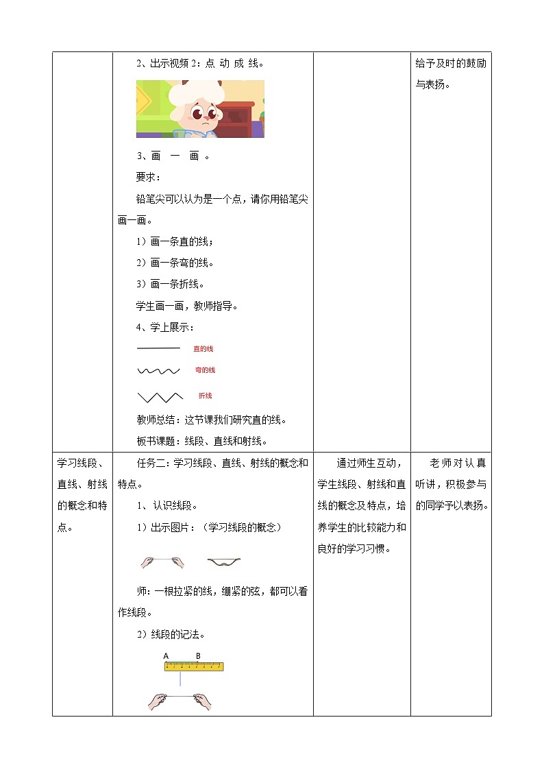 【任务型备课】人教版四年级上册-3.1 线段、直线、射线（教案）第2页