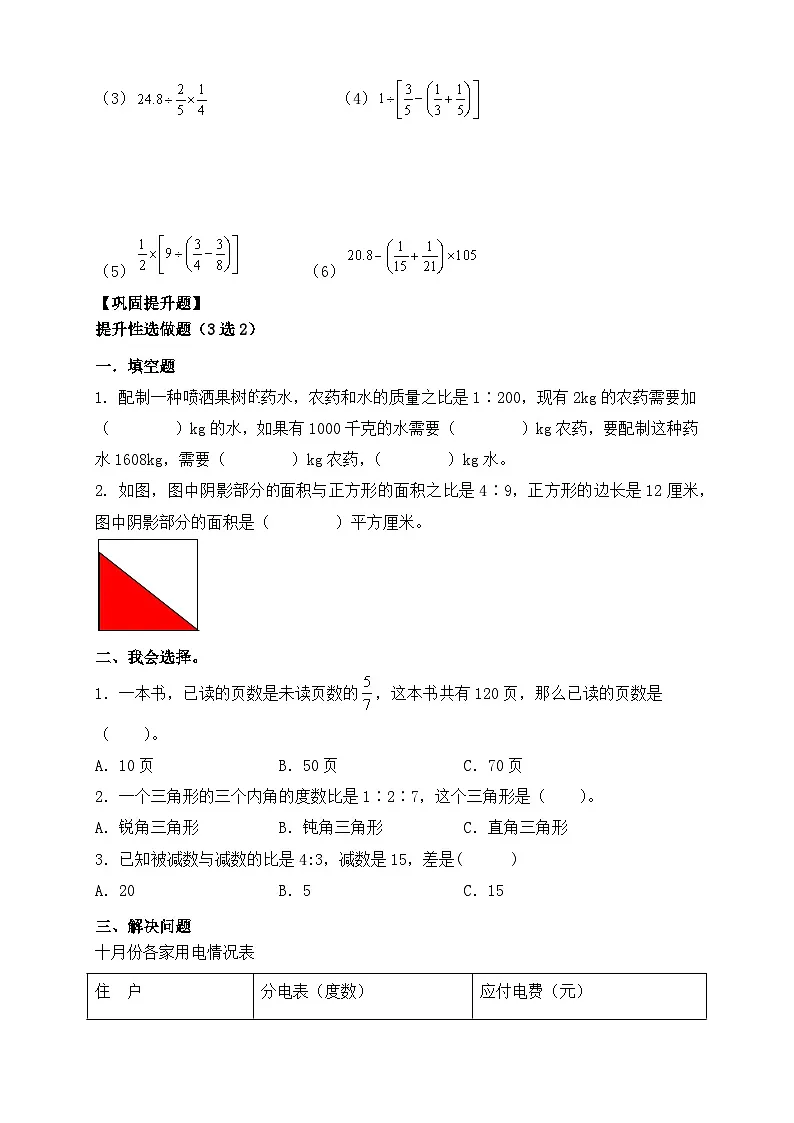【任务型备课】人教版六年级上册-4.3 比的应用（作业）第2页