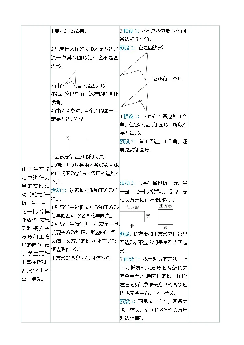 （大单元整体教学）7.1四边形（表格式）教学设计 人教版 三年级上册数学第2页