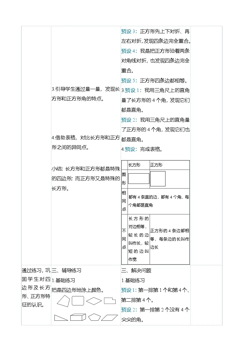 （大单元整体教学）7.1四边形（表格式）教学设计 人教版 三年级上册数学第3页