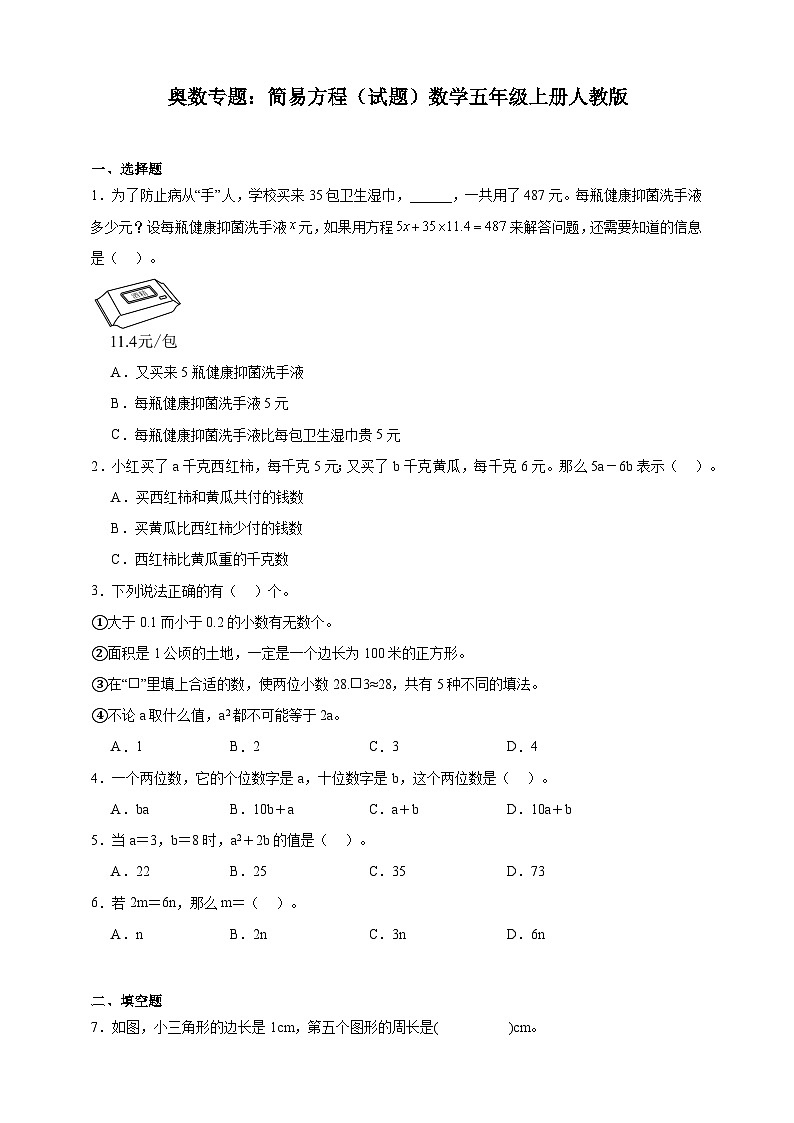 奥数专题：简易方程训练 （试题）数学五年级上册人教版（含解析）第1页