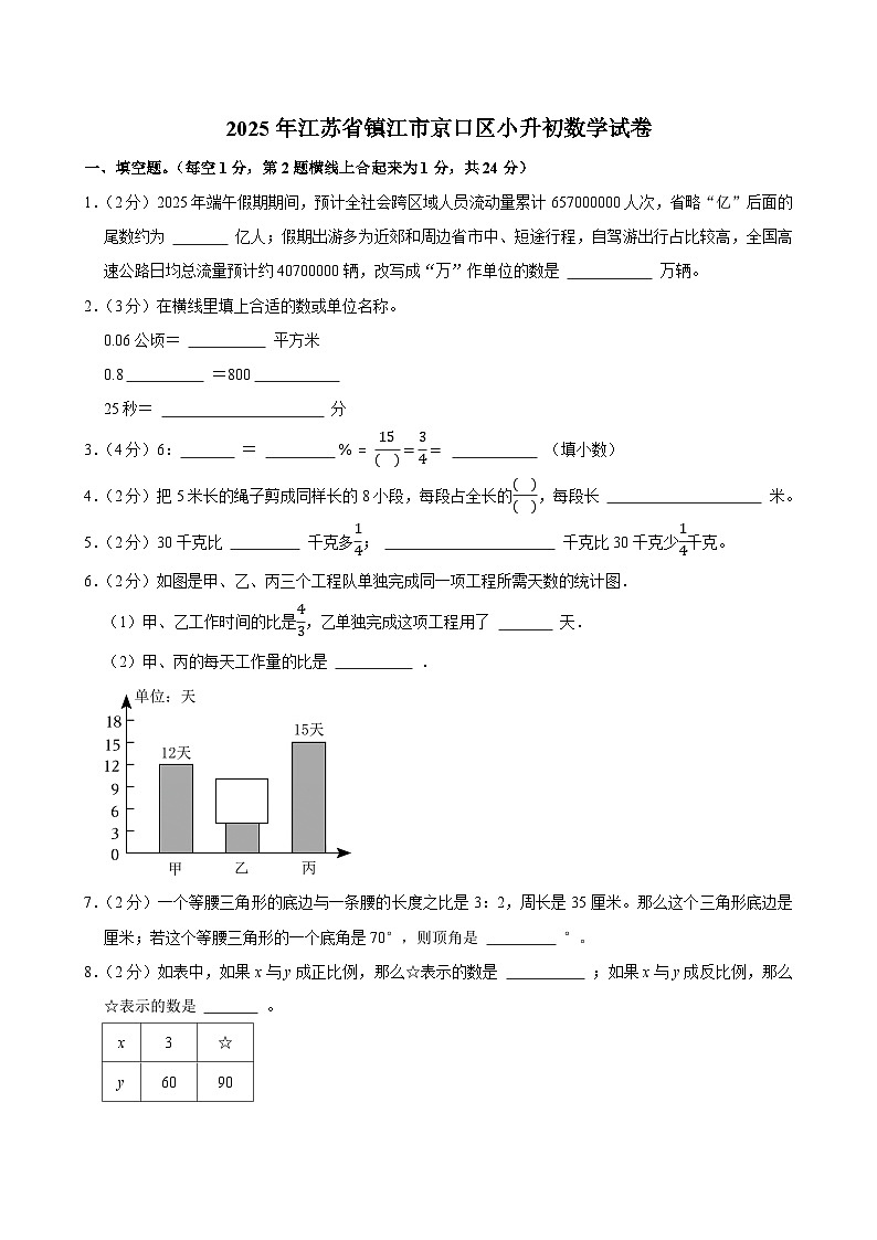 2025年江苏省镇江市京口区小升初数学试卷第1页