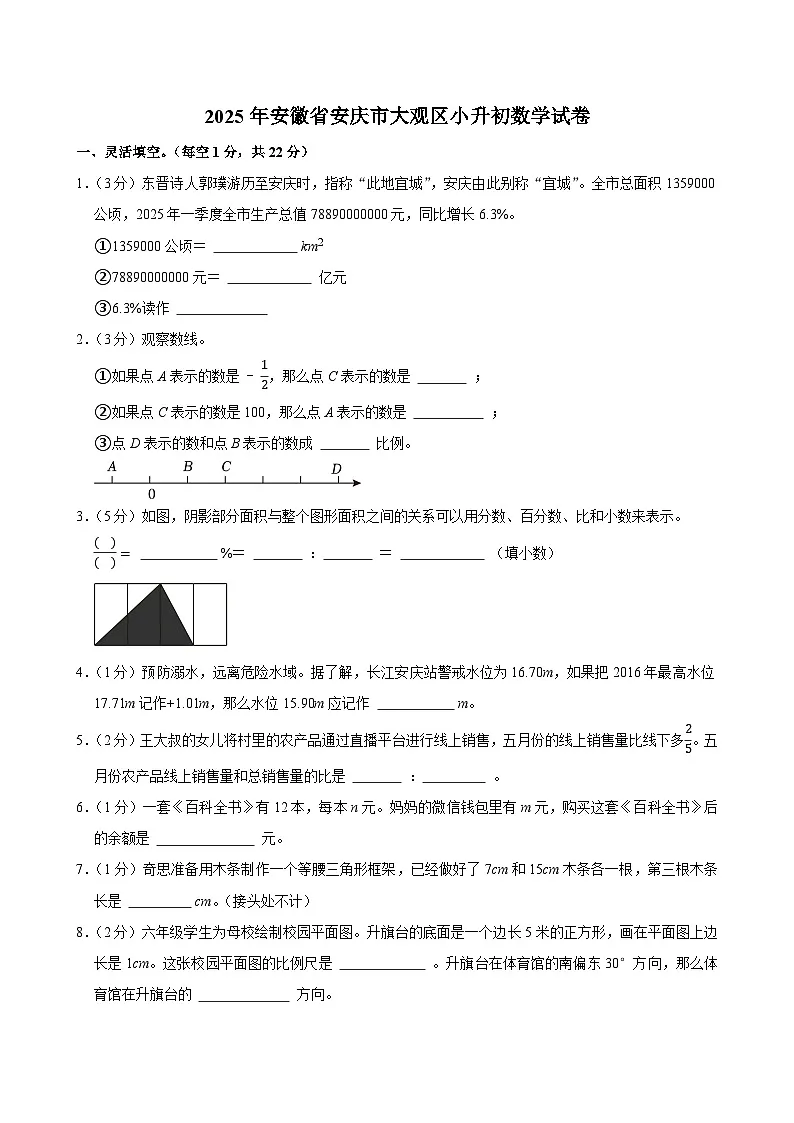 2025年安徽省安庆市大观区小升初数学试卷第1页