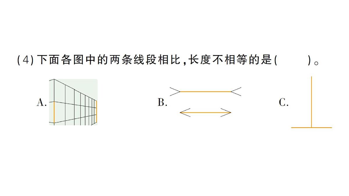 小学数学新人教版三年级上册第五单元1线段、射线、直线练习一十二作业课件（含答案）（2025秋）第4页