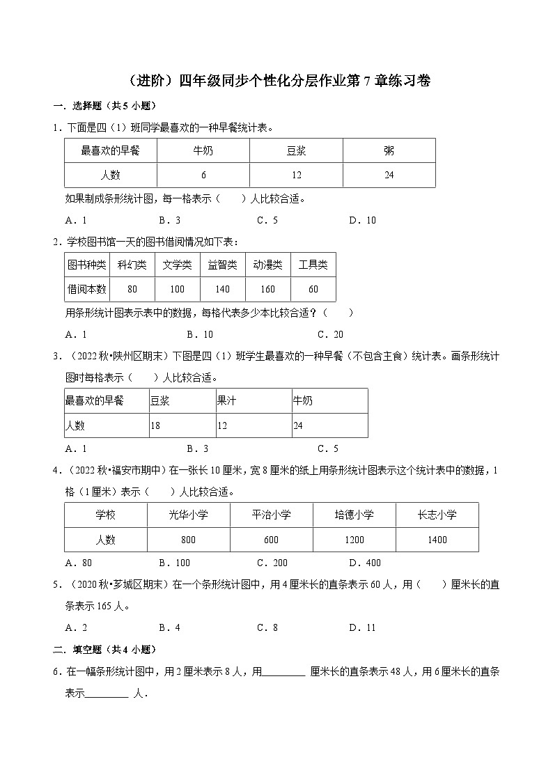 第7章练习卷（进阶）小学数学四年级上册 人教新版同步分层作业（含解析）第1页