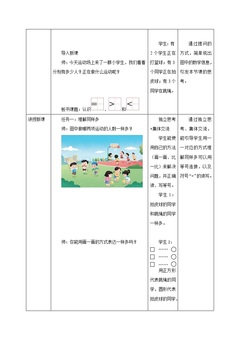 新版苏教版小学数学一上  第一单元  0~5的认识和加减法-第五课时《认识=、＞和＜》 教案第2页