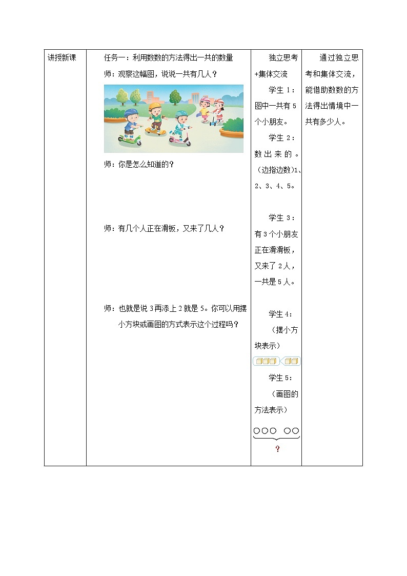 新版苏教版小学数学一上  第一单元  0~5的认识和加减法-第六课时《认识加法》 教案第3页