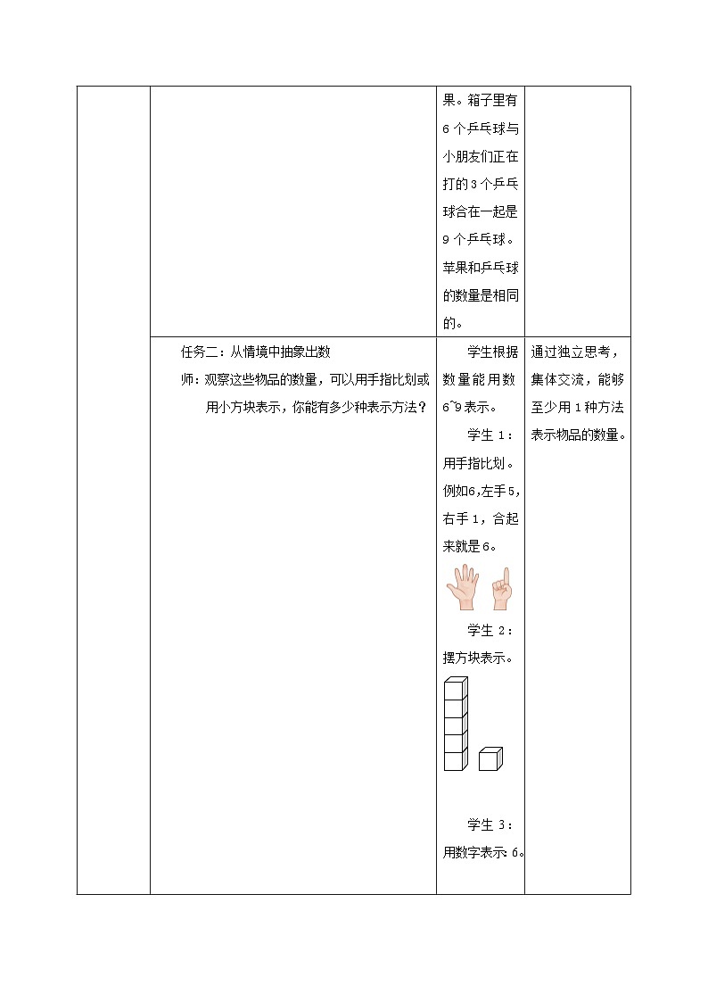 新版苏教版小学数学一上  第二单元 6~9的认识和加减法-第一课时《认识6~9》 教案第3页