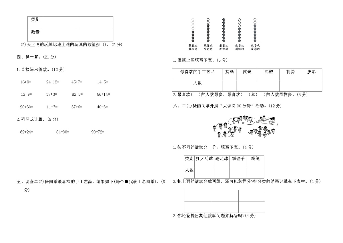 人教版二年级数学上册第一单元学业质量测评卷（含答案）第2页