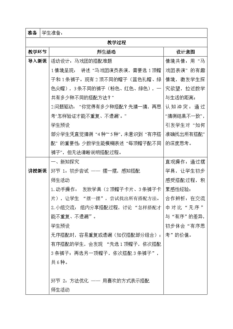 【核心素养】2025秋新北师大版小学数学三年级上册 数学好玩《搭配中的学问》教案（含教学反思）第2页
