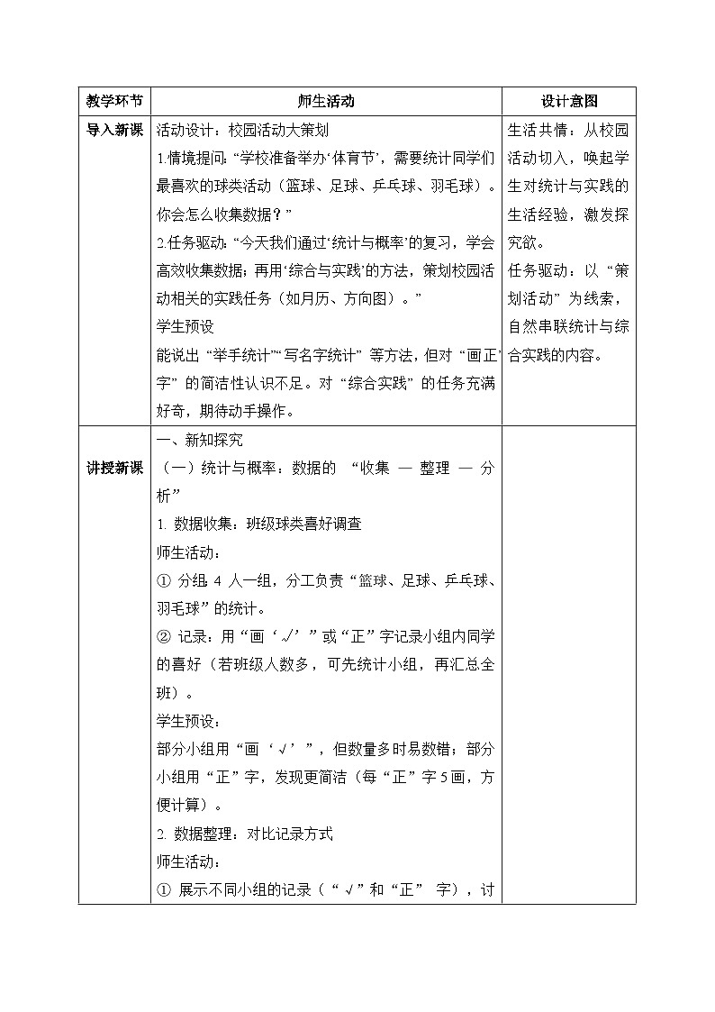 【核心素养】2025秋新北师大版小学数学三年级上册 总复习 《1.3统计与概率+综合与实践》教案（含教学反思）第2页