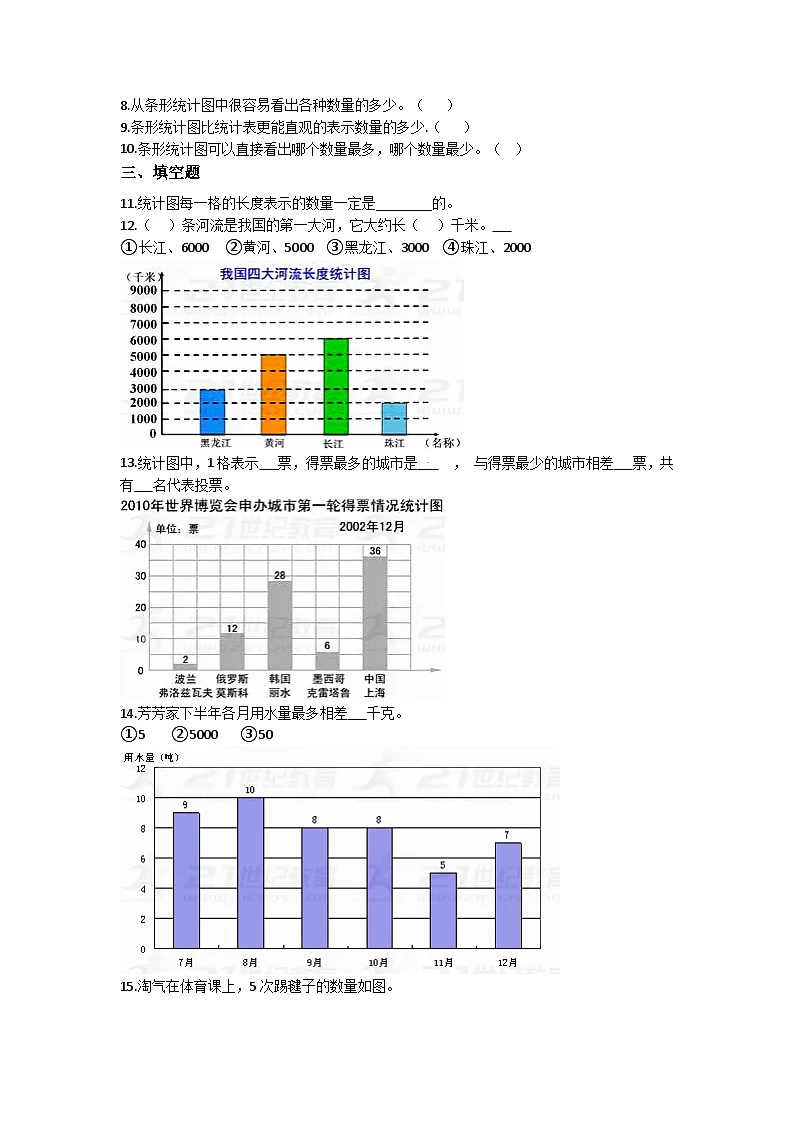 西师版数学四年级上册第六单元《条形统计图》强化训练（含答案）第2页
