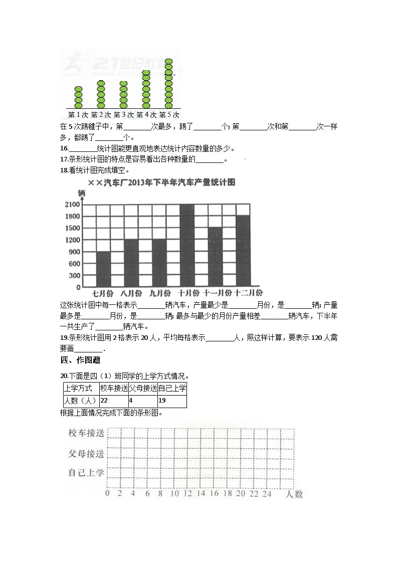 西师版数学四年级上册第六单元《条形统计图》强化训练（含答案）第3页
