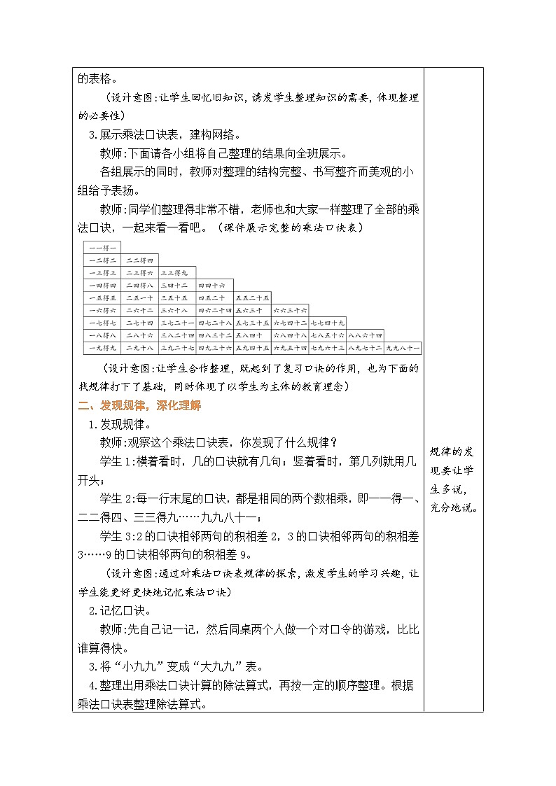 人教版（2024）数学二年级上册 五  7~9的表内乘、除法 整理和复习（表格式教案）第2页