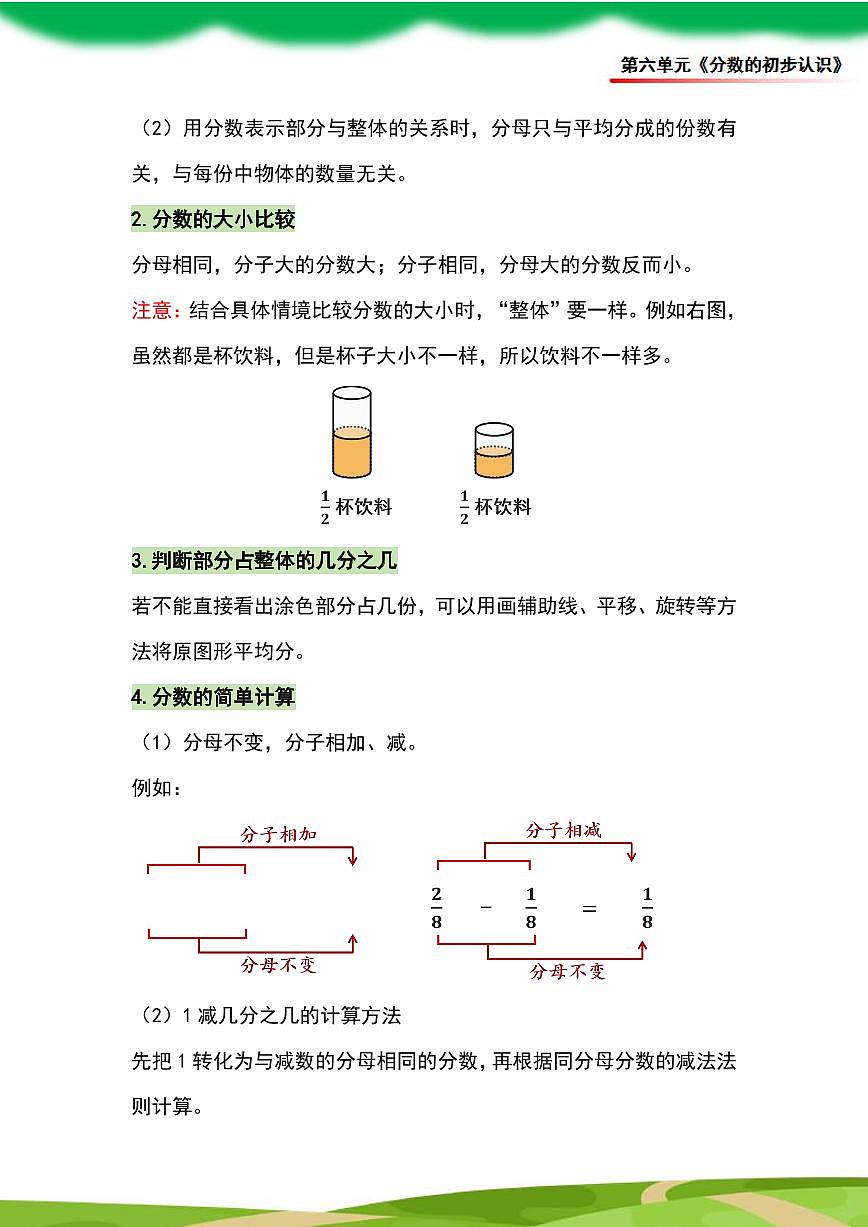 （2025新教材）人教版小学数学三年级上册第六单元《分数的初步认识》单元复习讲义（解析版）第2页