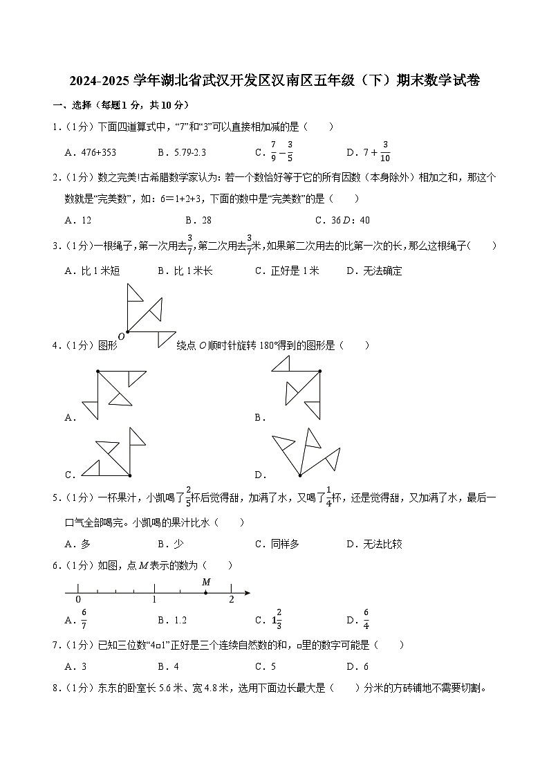 2024-2025学年湖北省武汉开发区汉南区五年级（下）期末数学试卷第1页