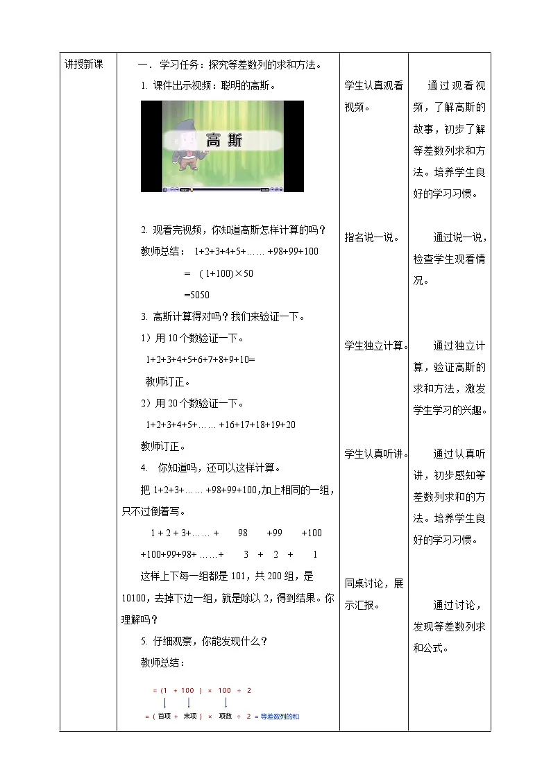 2.5 聪明的高斯---教学设计 2025-2026学年小学数学四年级上课 西师大版第2页