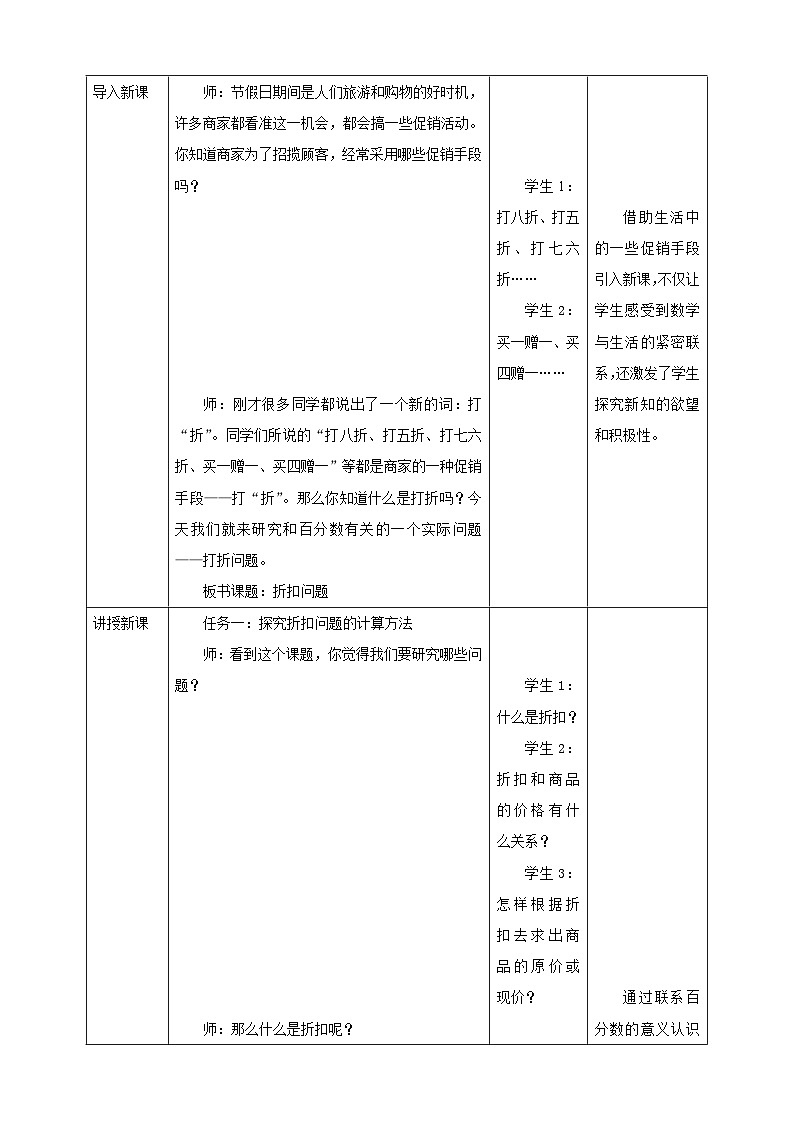 《6.9 折扣问题》教学设计 表格式 2025-2026学年小学数学六年级上册  苏教版第2页