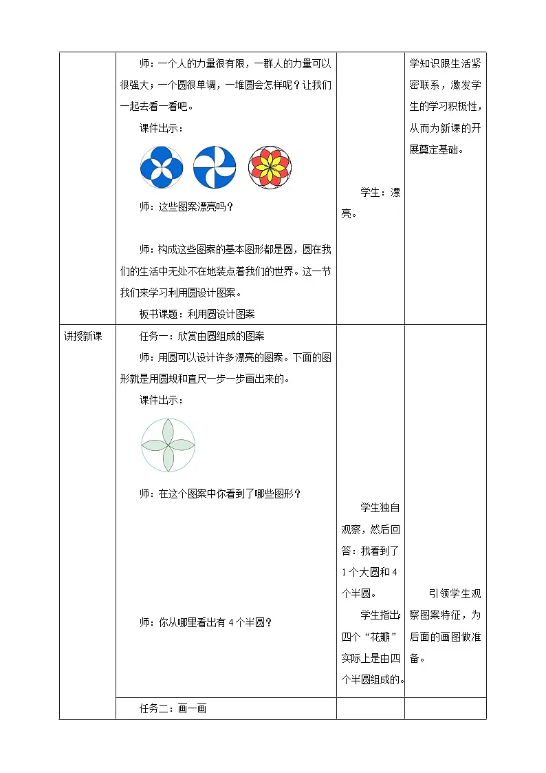 《5.2 利用圆设计图案》教学设计 表格式 2025-2026学年小学数学六年级上册 人教版第2页