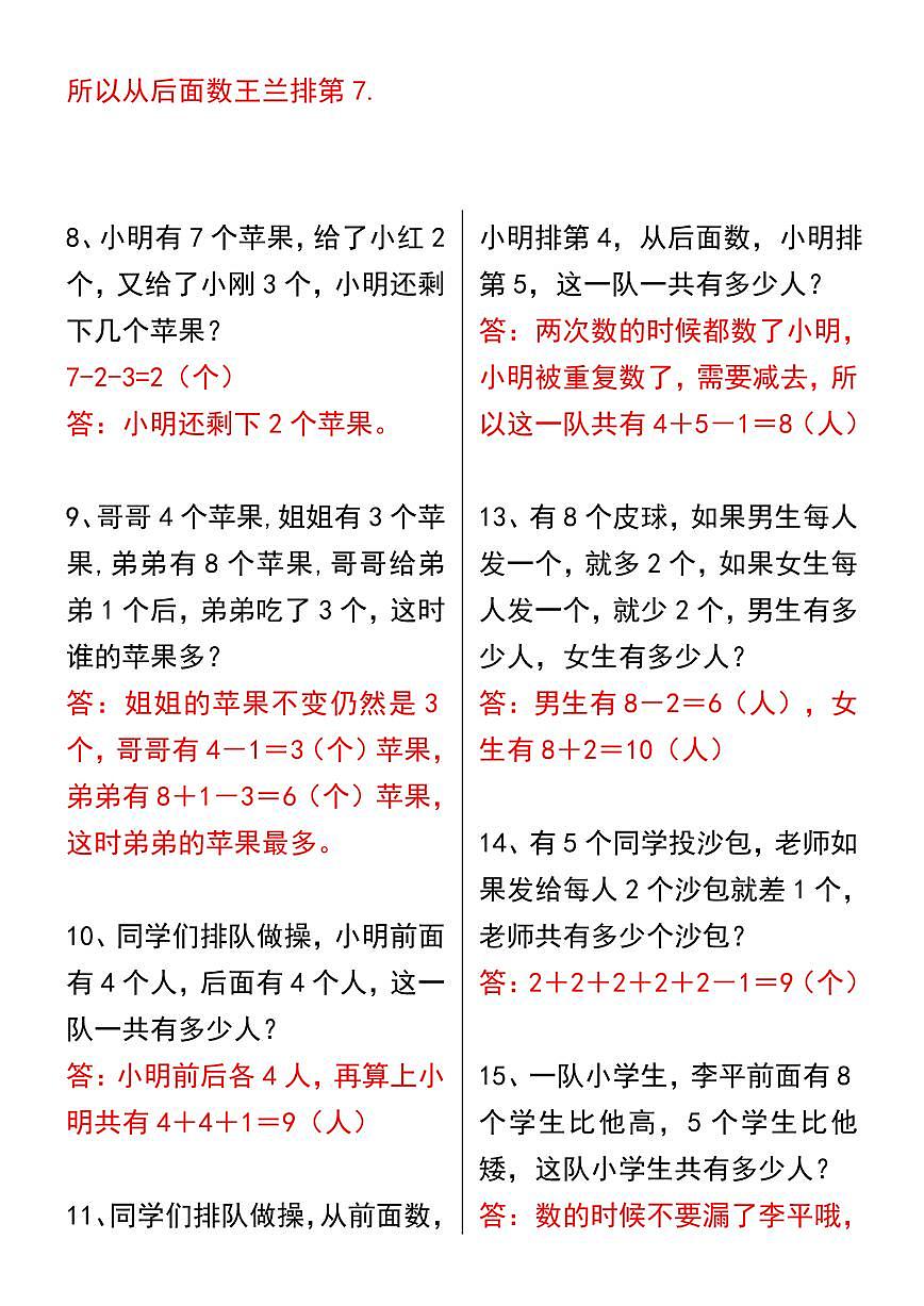 2024版人教版一年级上册数学期末思维训练应用题含答案第2页