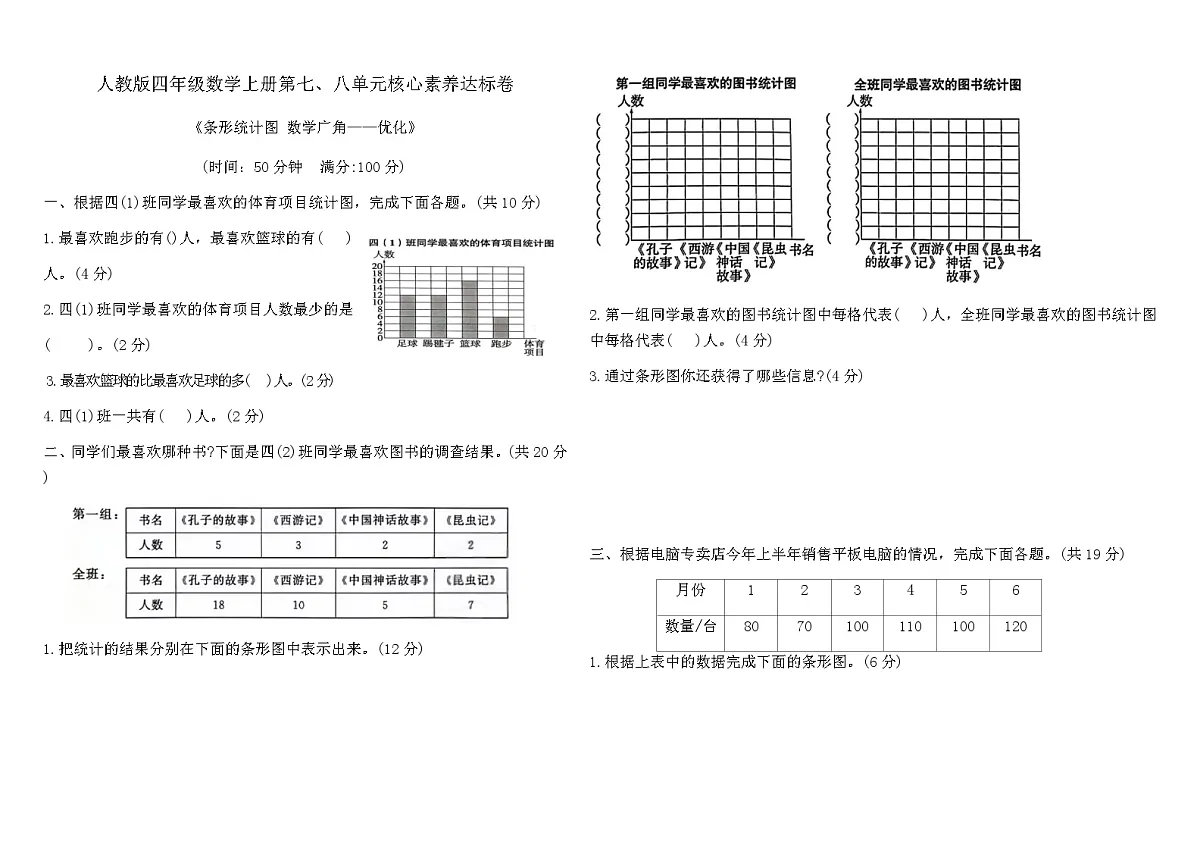 人教版四年级数学上册第七、八单元核心素养达标卷（含答案）第1页
