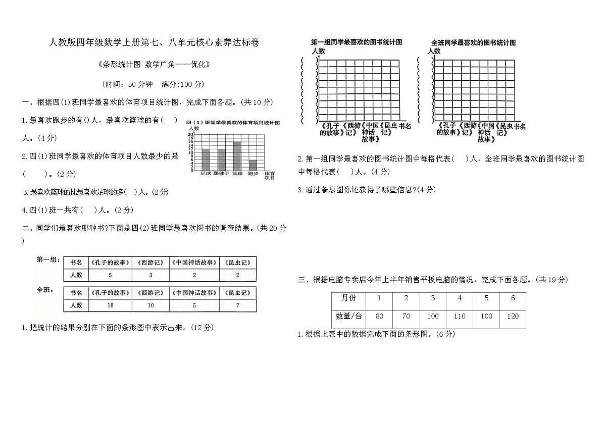 人教版四年级数学上册第七、八单元核心素养达标卷（含答案）第1页
