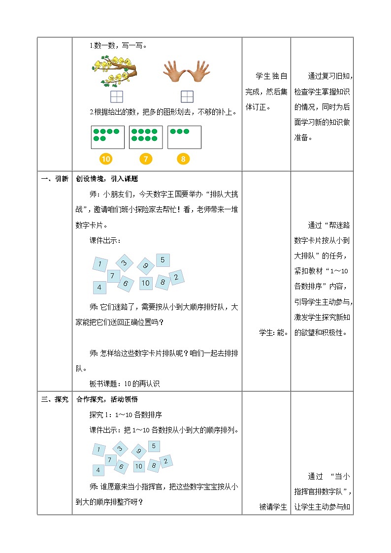 1.15《10的再认识》表格式（教案） -2025-2026学年一年级数学上册 冀教版第2页