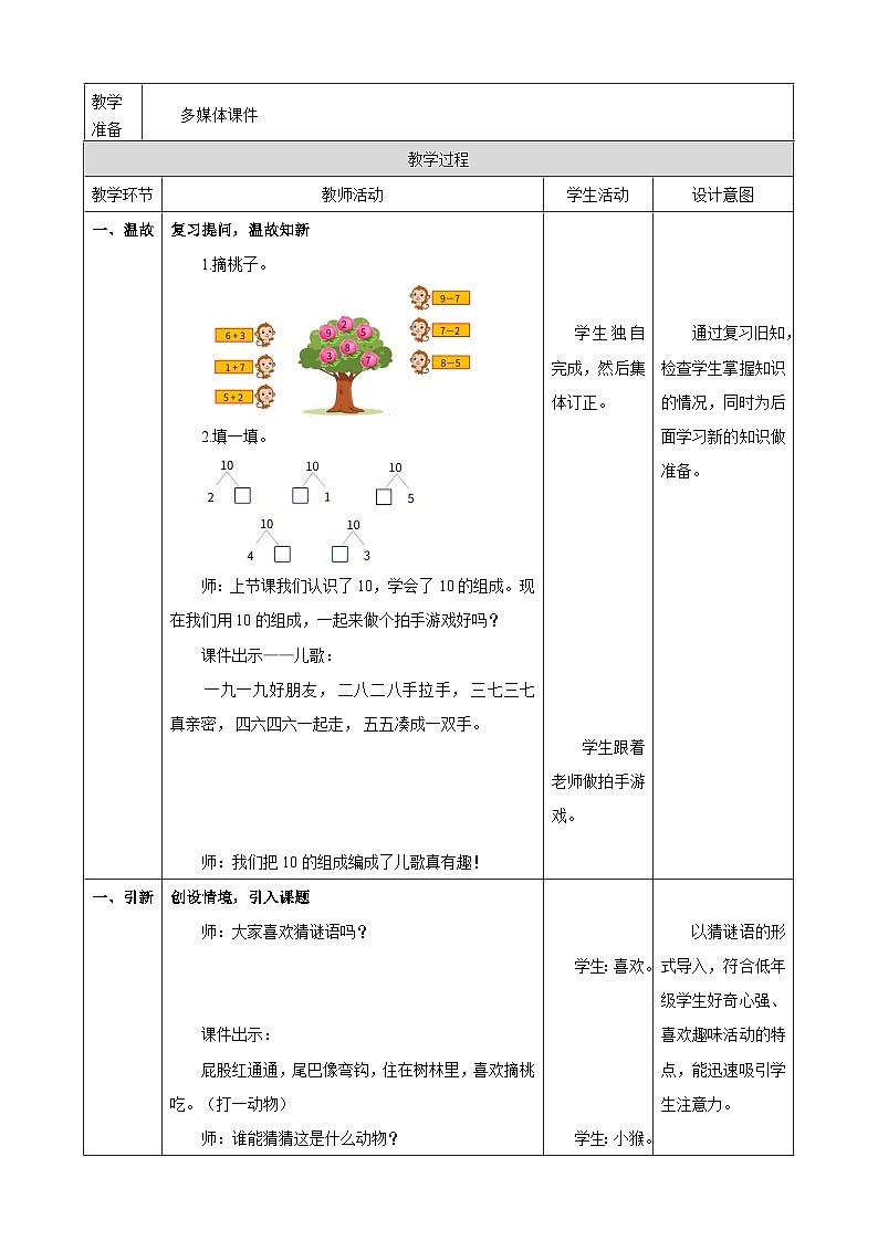 1.16《10的加减法（1）》表格式（教案） -2025-2026学年一年级数学上册 冀教版第2页