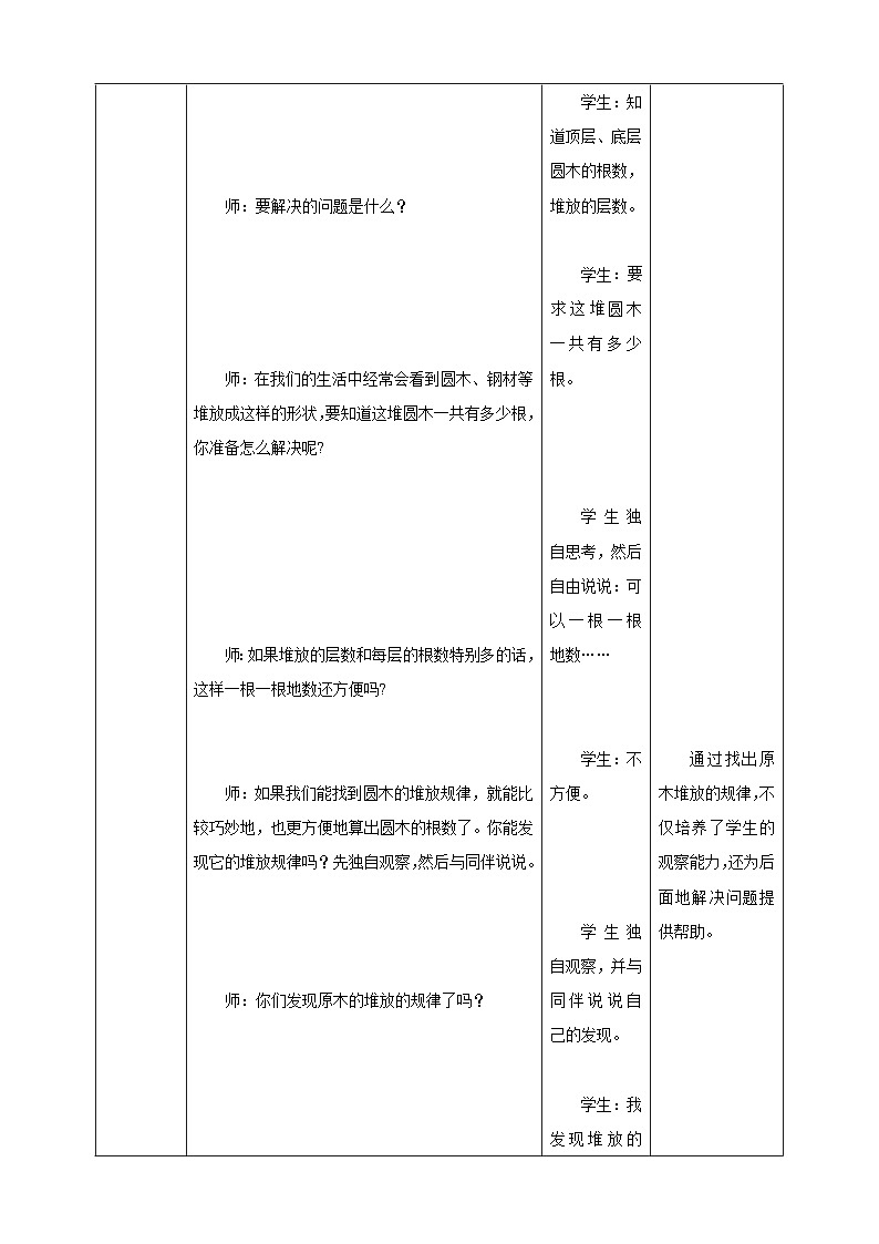 《5.7 规律堆放的原木问题》表格式教学设计   -2025-2026学年五年级数学上册 西师大版第3页
