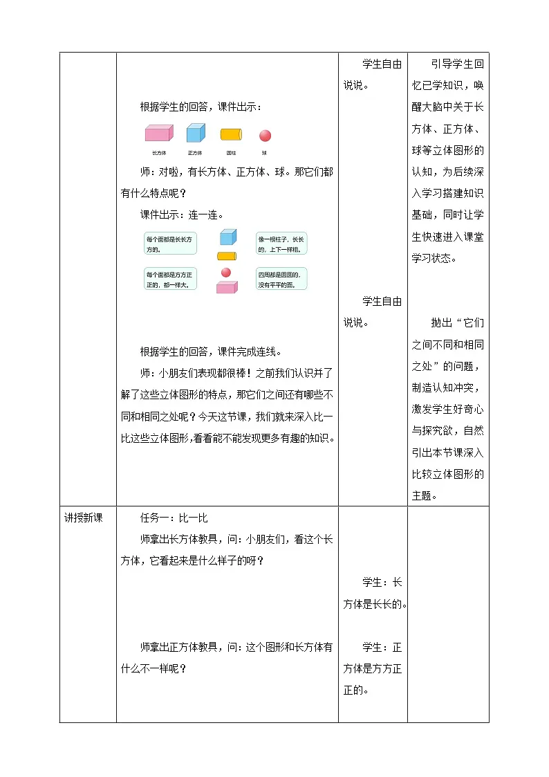 3.2《认识立体图形（2）》表格式（教案）-2025-2026学年一年级数学上册 西师大版第2页
