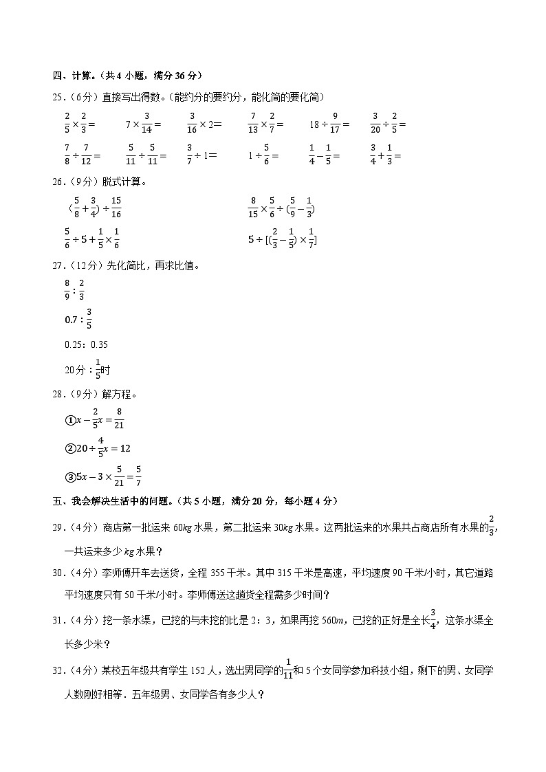 2024-2025学年山东省枣庄市市中区六年级（上）期中模拟数学试卷第3页