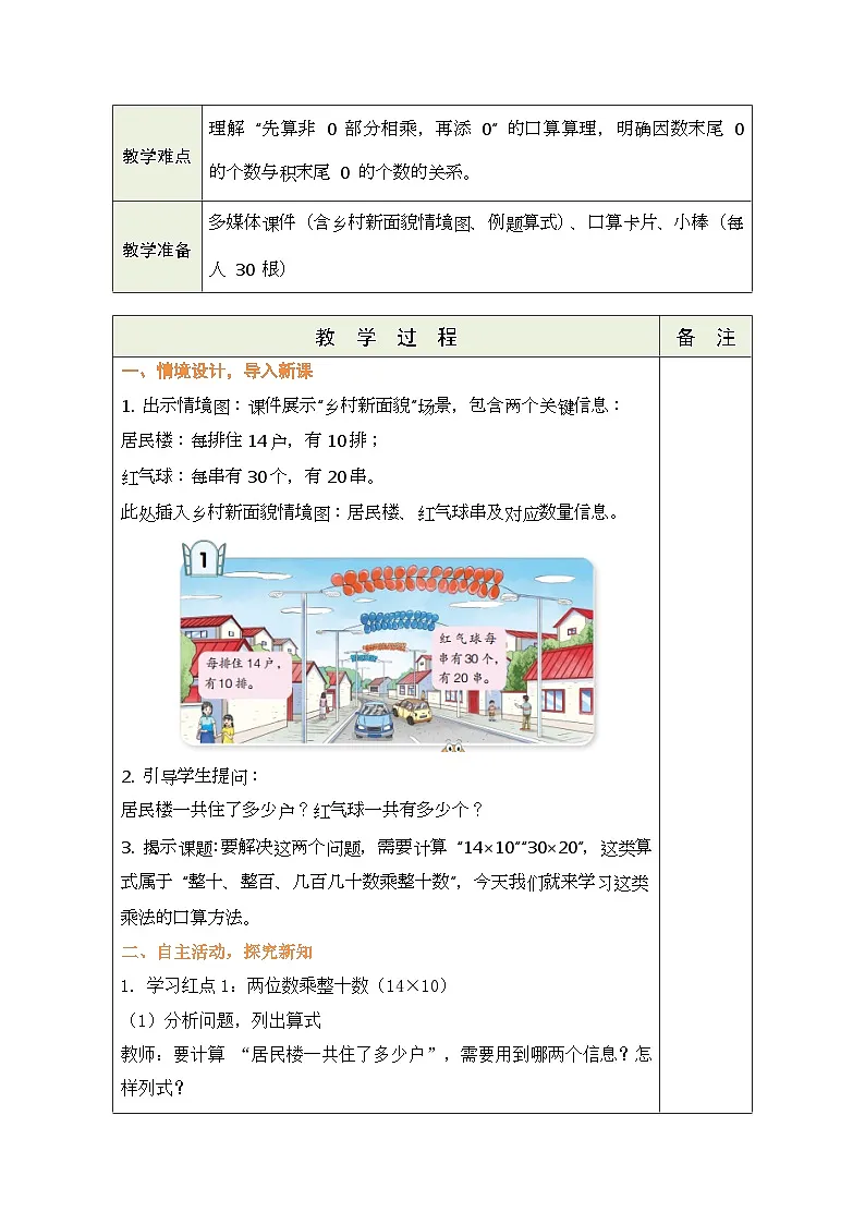 青岛版（五四学制）（2024）数学三年级上册 4.1 整十数、整百数、几百几十数乘整十数的口算（表格式教案）第3页