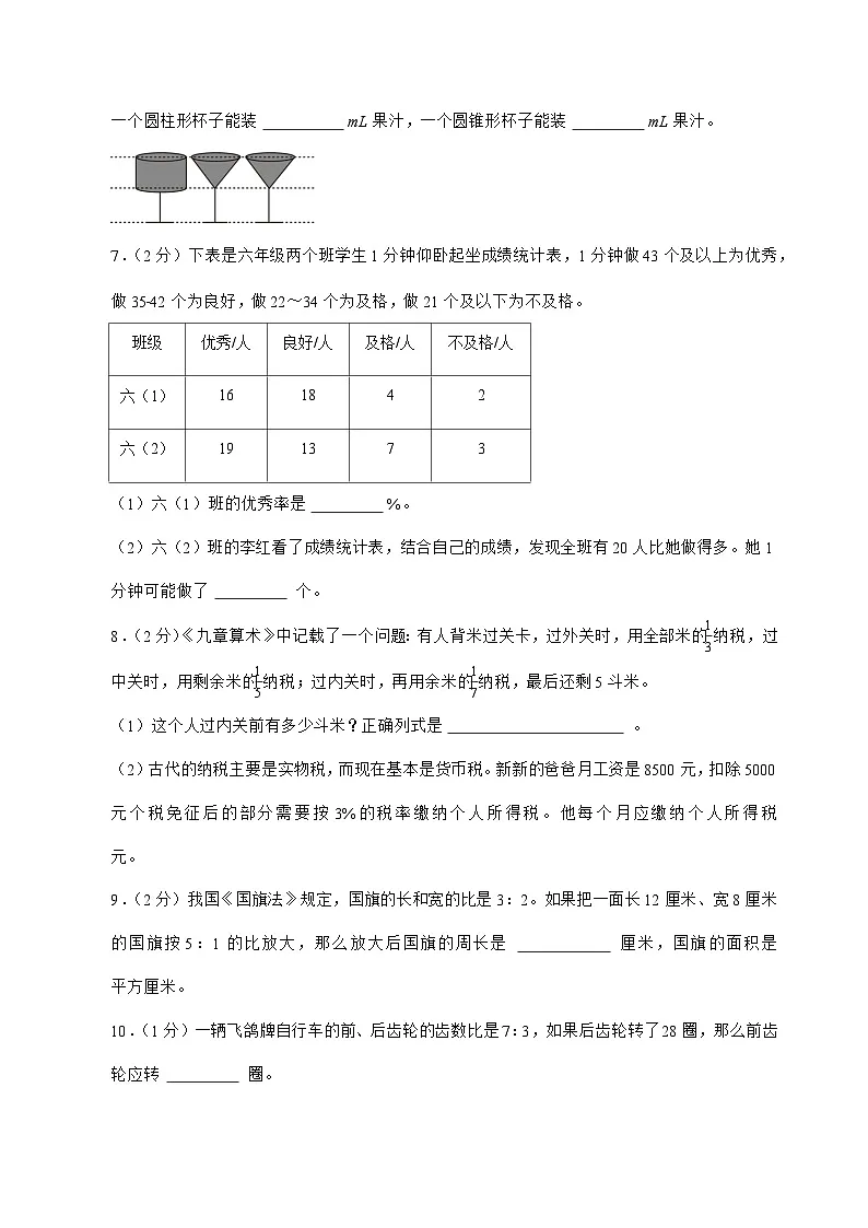 [小升初]2025年河南省安阳市滑县六年级下册数学试题[附答案]第2页
