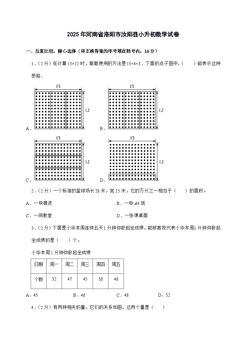 [小升初]2025年河南省洛阳市汝阳县六年级下册数学试题[附答案]第1页