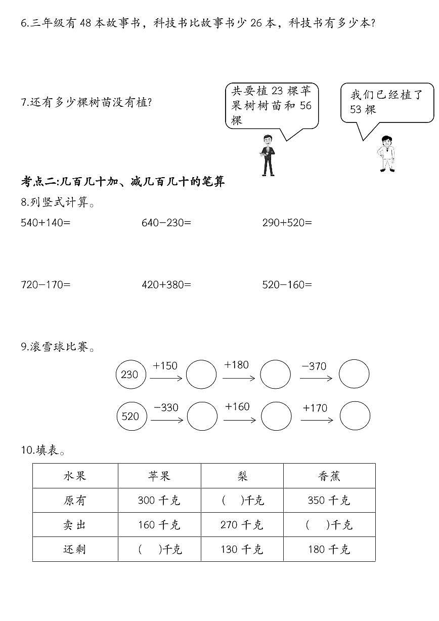 人教版三年级上册数学期末《万以内的加法和减法》练习第2页