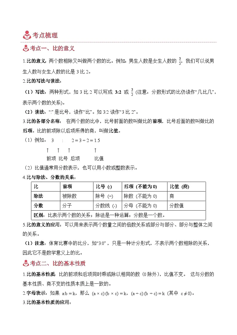 单元培优讲义：专题04 比（考点梳理+例题讲解+考点练习+培优练习）-2025-2026学年六年级上册数学人教版（解析版）第2页