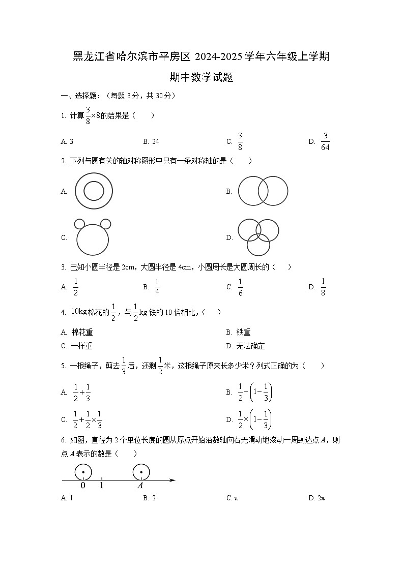 黑龙江省哈尔滨市平房区2024-2025学年六年级上学期期中数学试卷（学生版）第1页